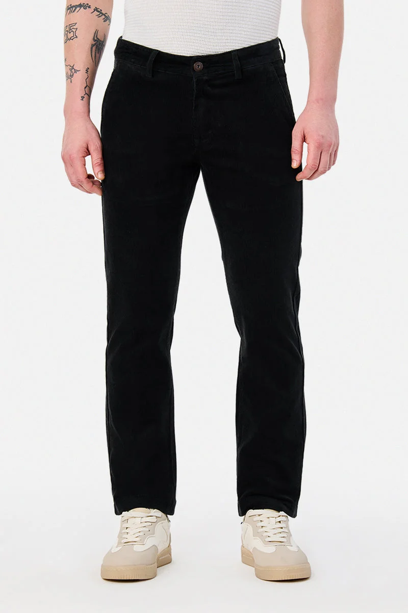 Snitch Black Comfort Fit Stretch Corduroy Chinos for Men | Best Price UAE